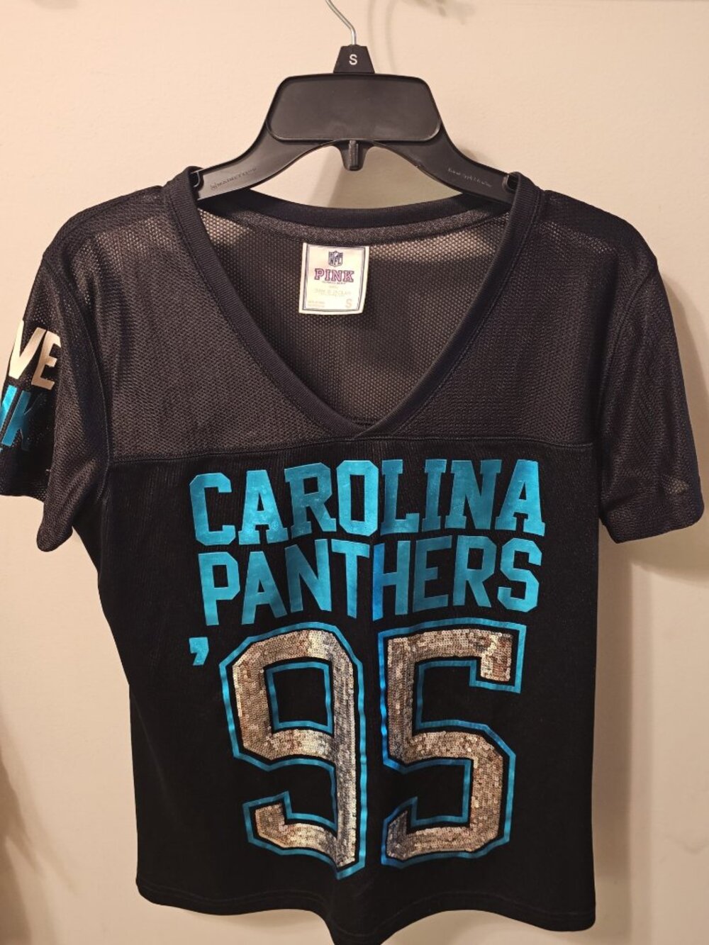 PINK by Victoria's Secret NFL Carolina Panthers Sequin Jersey Tee – Size Small